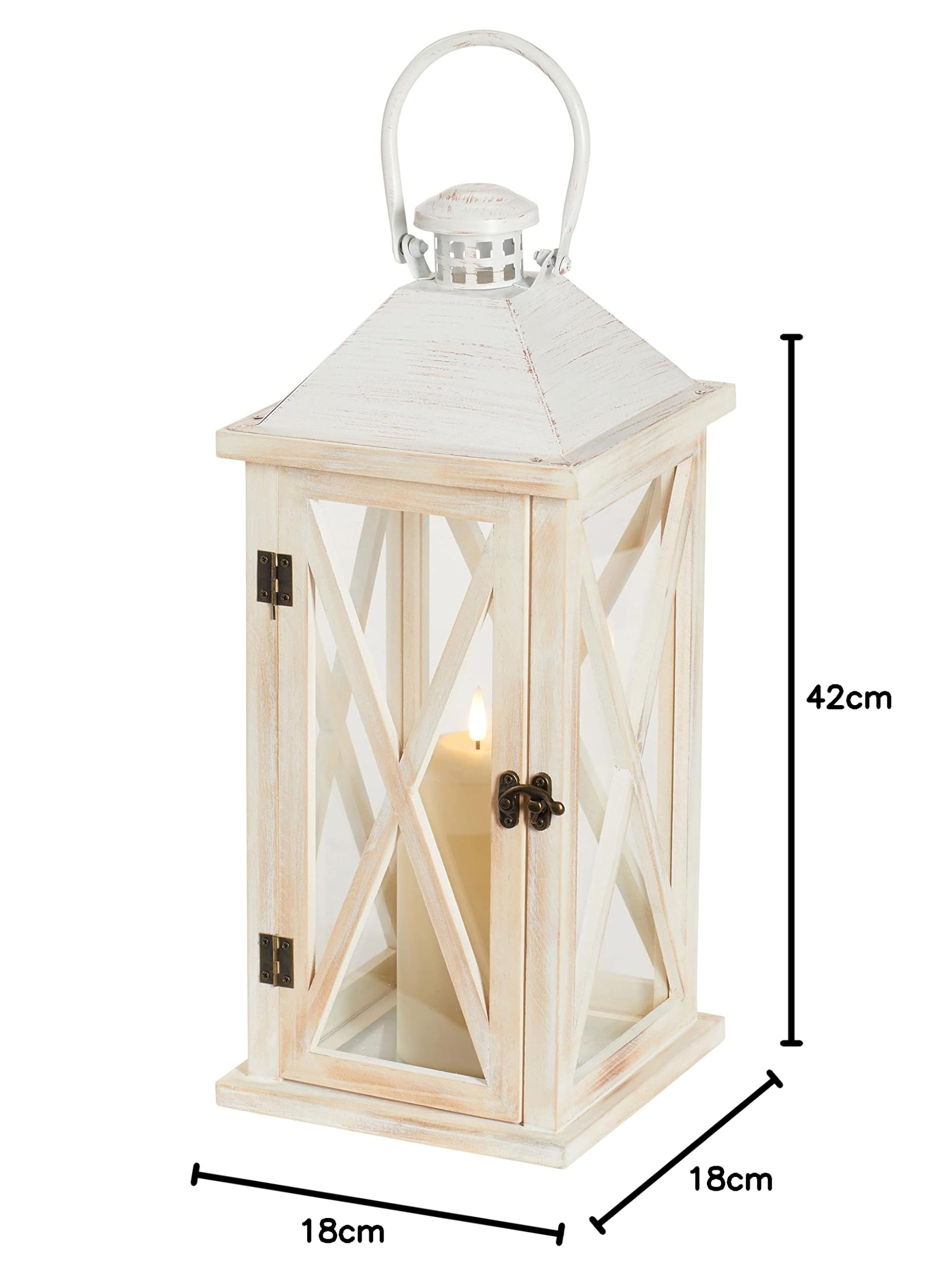 Lights4fun Lanterna Decorativa in Legno di 42 cm con Candela LED TruGlow® a Pile per Arredo Interni
