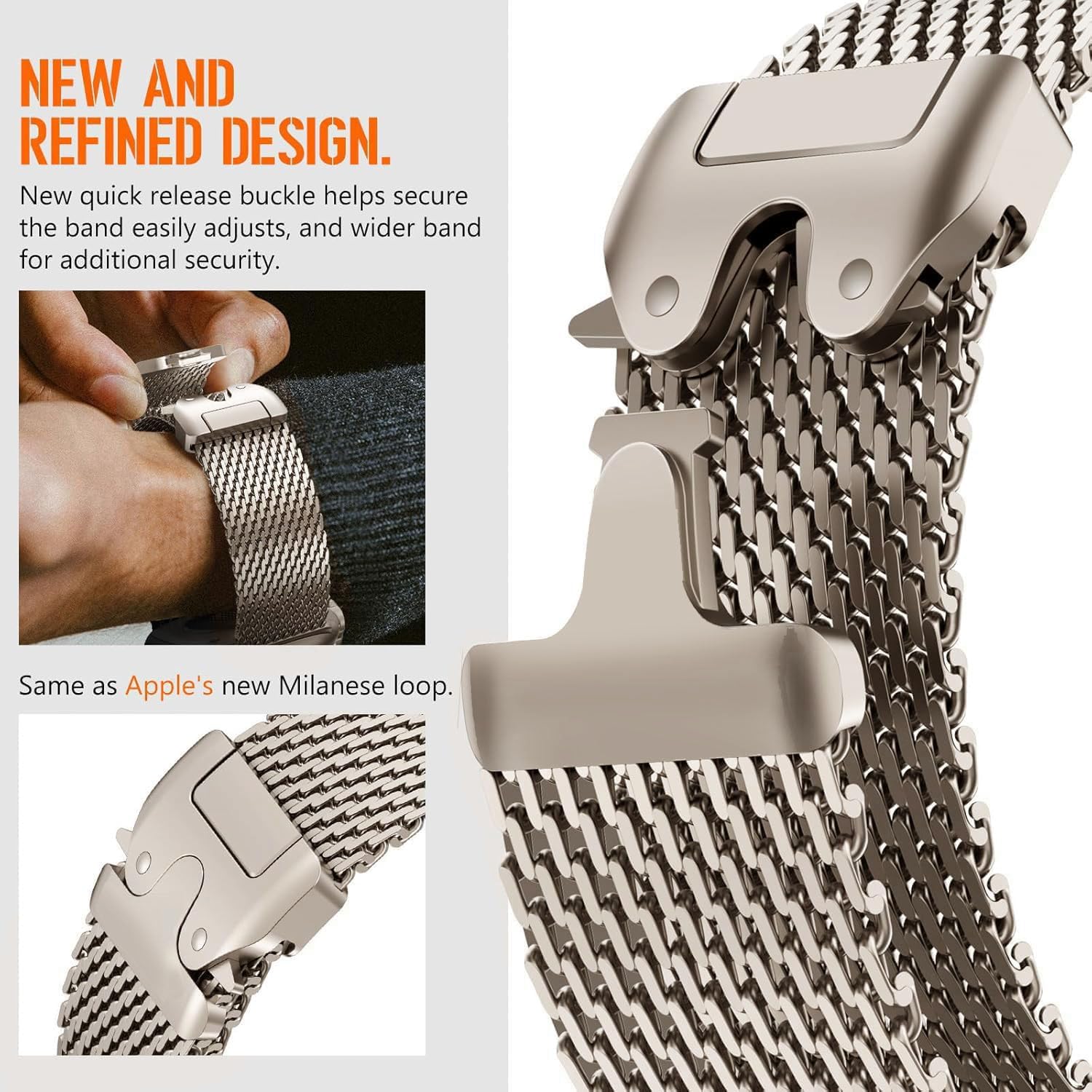 Mycvlleon Milanese Mesh Loop for Apple Watch Band Men Apple Watch Ultra 3/2/1 44 mm 45 mm 46mm 49mm Ser Women,Stainless Steel Parachute-style Buckle for iWatch Ultra 2 Series 11 10 9 8 7 6 SE 5 4 3 - Image 3