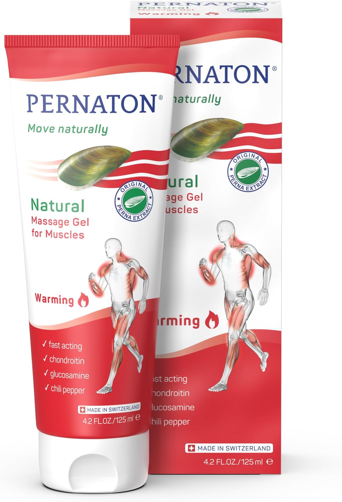 Pernaton Natural Warming Gel for Muscle Massage, Green Lipped Mussel Gel Supports Natural Muscle Relaxation, with Original Perna Extract, 125ml