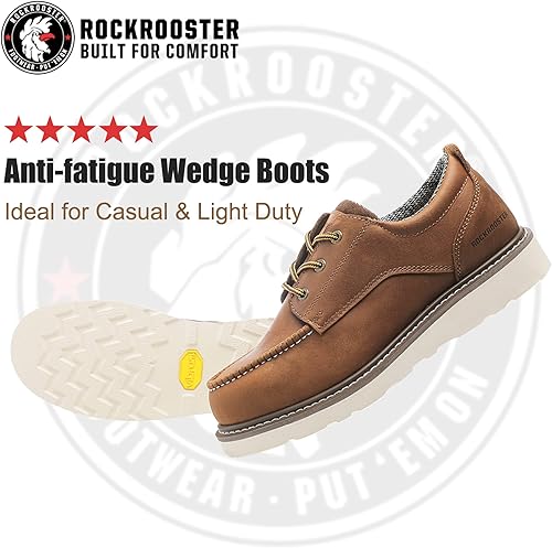 Miniatura 2 de ROCKROOSTER Trinidad VAP2302 - Zapatos de trabajo de cuero marrón con puntera suave de 4 pulgadas para hombre, botas de trabajo ligeras con cuña