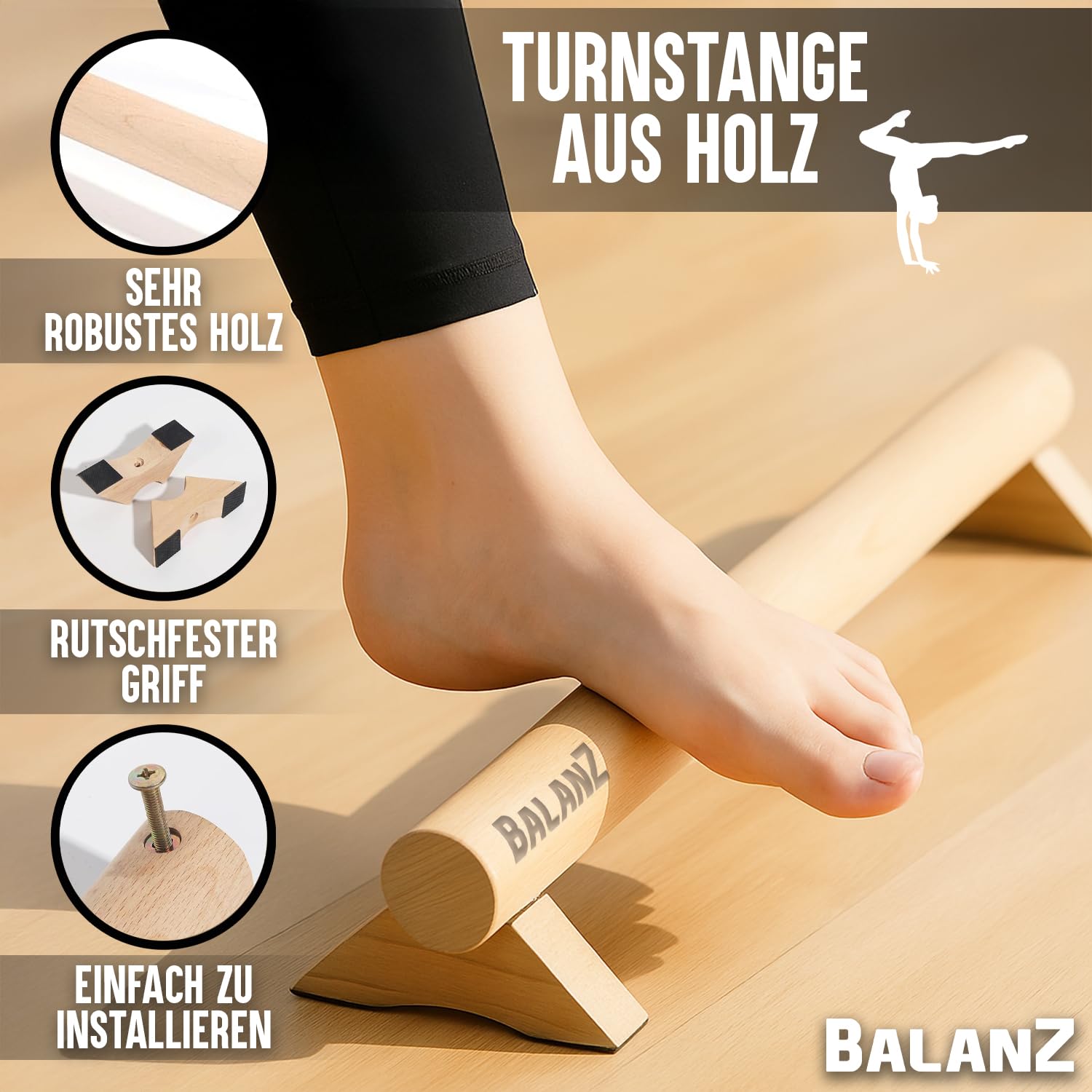Original Cup Balanz Gymnastikbalken aus Holz Buche 100×10×8 cm | Kinder & Erwachsene | Gleichgewichts-Balken für Motorik & Reha | Heimtraining, Muskelaufbau, Physio | Aerobik