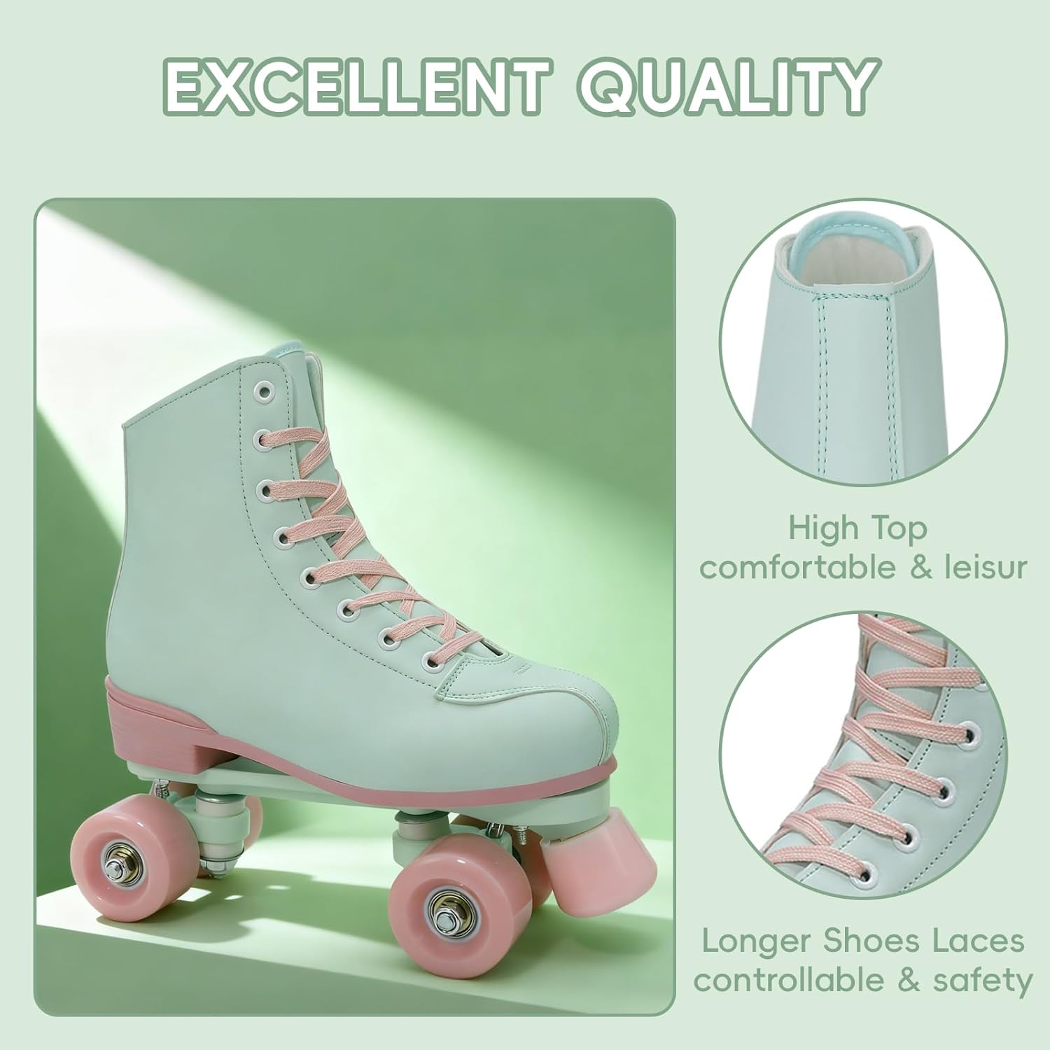 jessie Outdoor Roller Skates for Women & Teens, High Top PU Leather Quad Skates with Light-Up Wheels for Indoor/Outdoor Skating, Ideal for Beginners & Casual Skaters