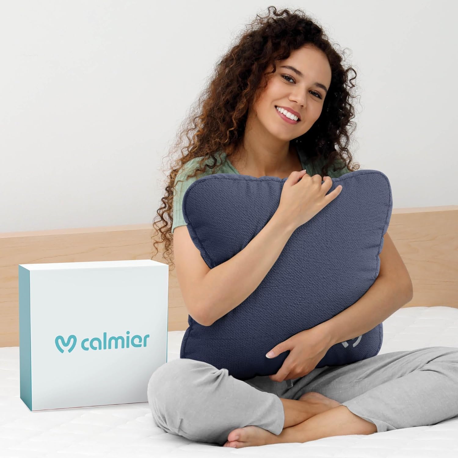 Calmier - 12 lb Sensory Weighted Pillow - Glass Bead Filled Hug Pillow - Ultra Plush Cozy Weight Sensory Pillows for Adults and Kids - Weighted Lap Pad (Blue- Fleece, 12 LBS)