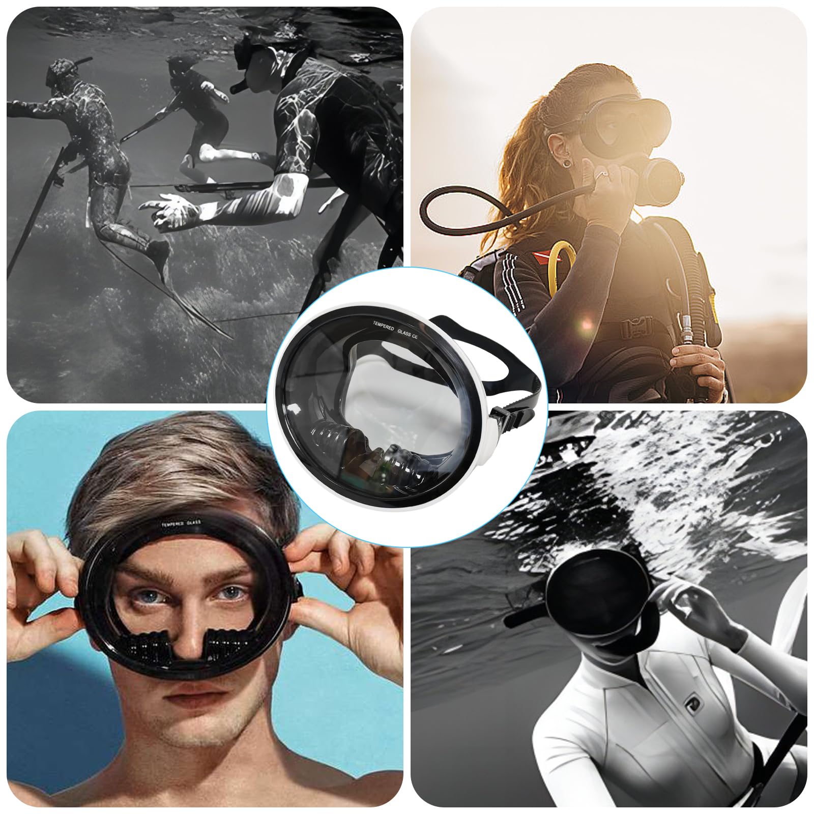 Gafas de buceo para adultos, gafas de buceo de cara completa, máscara de buceo para hombre y mujer, correa de silicona ajustable, máscara de buceo antifugas, gran campo de visión, buceo submarino