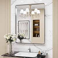 LOAAO 22x30 Inch Brushed Nickel Bathroom Mirror - Anti-Rust Aluminum Frame, Shatterproof Tempered Glass, Easy Vertical/Horizontal Hang