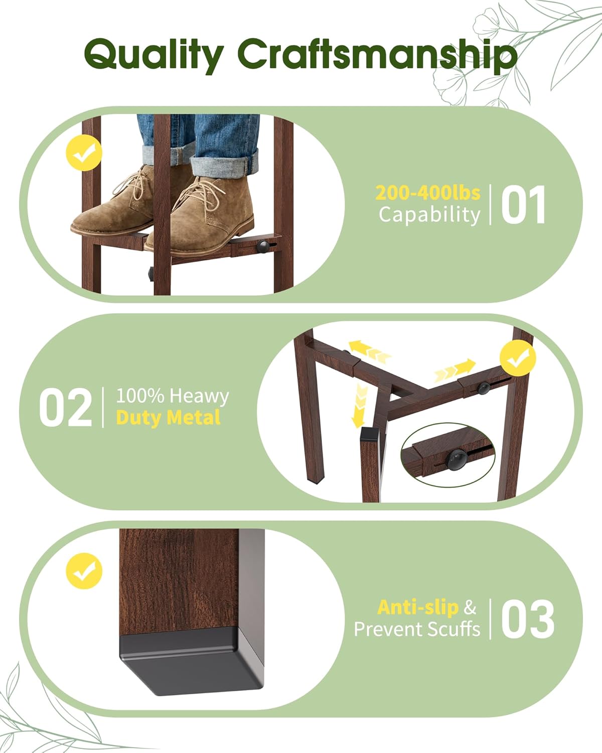 3 Pack Plant Stand Indoor Adjustable, Metal Modern Indoor Plant Stand, Heavy Duty Single Plant Stands Outdoor Corner, Stable Plant Holder Indoor Stand, Fits 8 to 12 Inches Pots, Walnut Wood-Grain