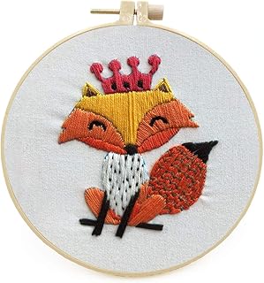 Stamped Embroidery Kit for Beginners with Pattern, Cross Stitch kit, Embroidery Starter Kit Including Embroidery Hoop, Color Threads and Embroidery Scissors - Crown Fox