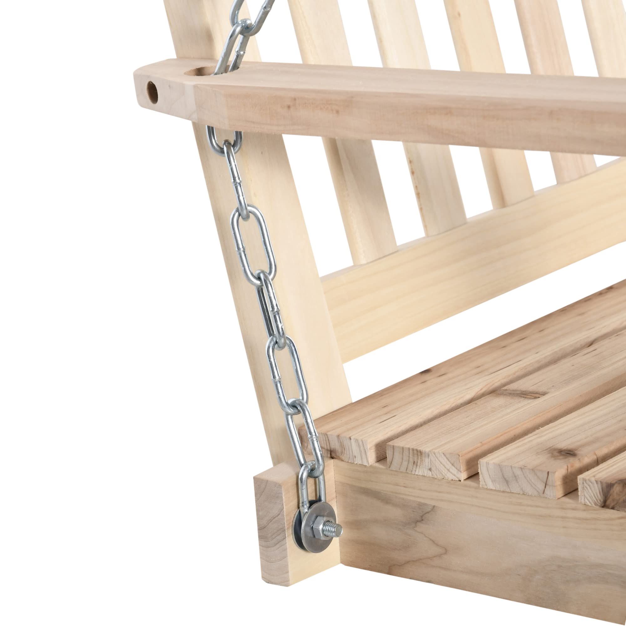Outsunny Dondolo per Esterno Sospeso per 2 Persone in Legno e Catene in Metallo, Colore Naturale 119x65x61cm