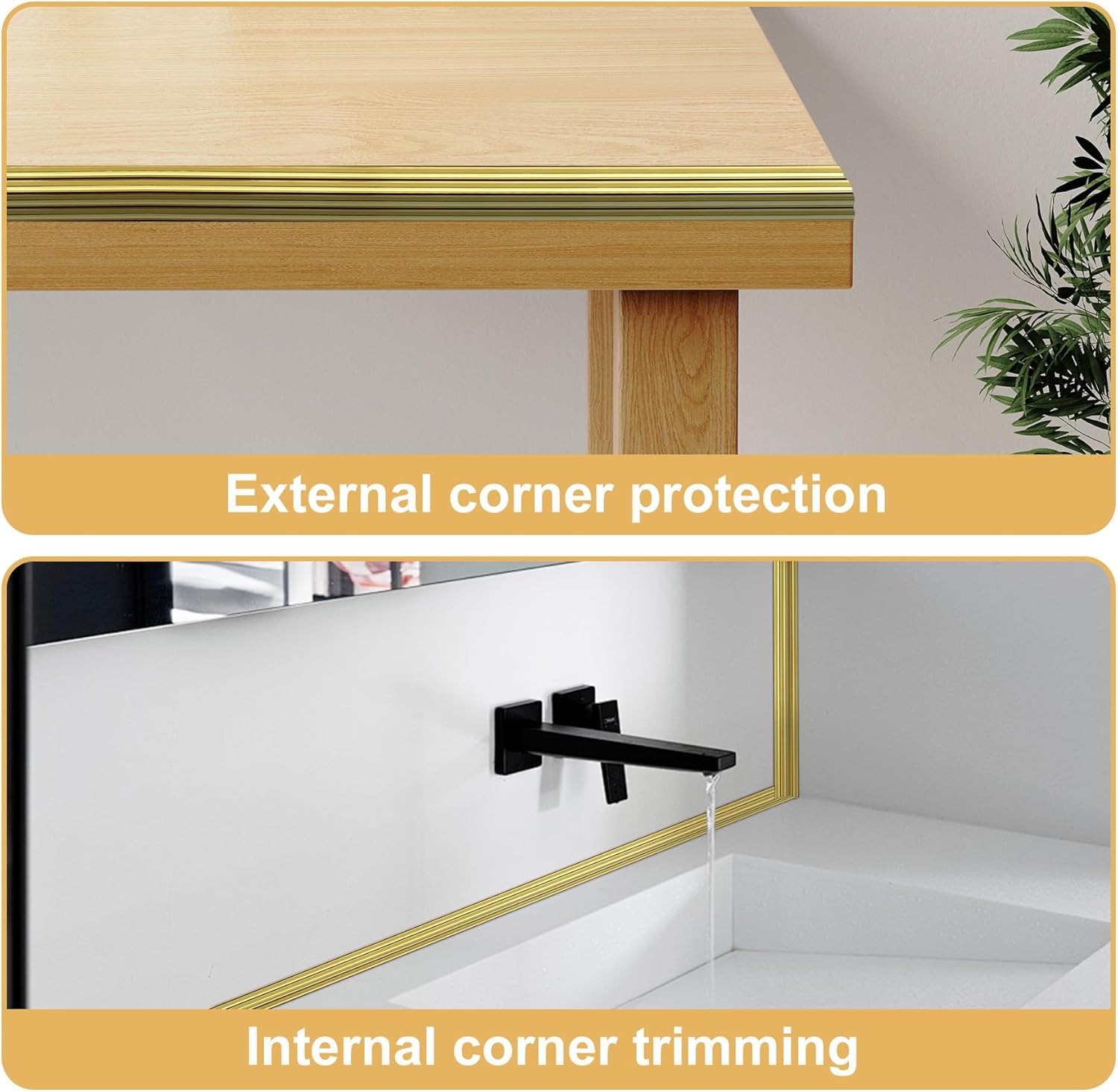 Glossy Gold Finish Wall Molding Trim, 196.8"L x 0.79"W Peel and Stick Corner Guards, Protection & Decoration for Countertops, Furniture Cabinets and Tables - Image 4