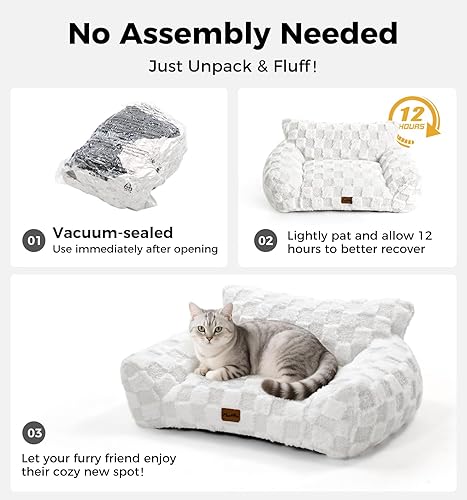 Miniatura 9 de Made4Pets - Sofá cama para gatos, sofá suave de piel sintética a cuadros, sofá relajante para gatos con espuma de apoyo, funda extraíble lavable con