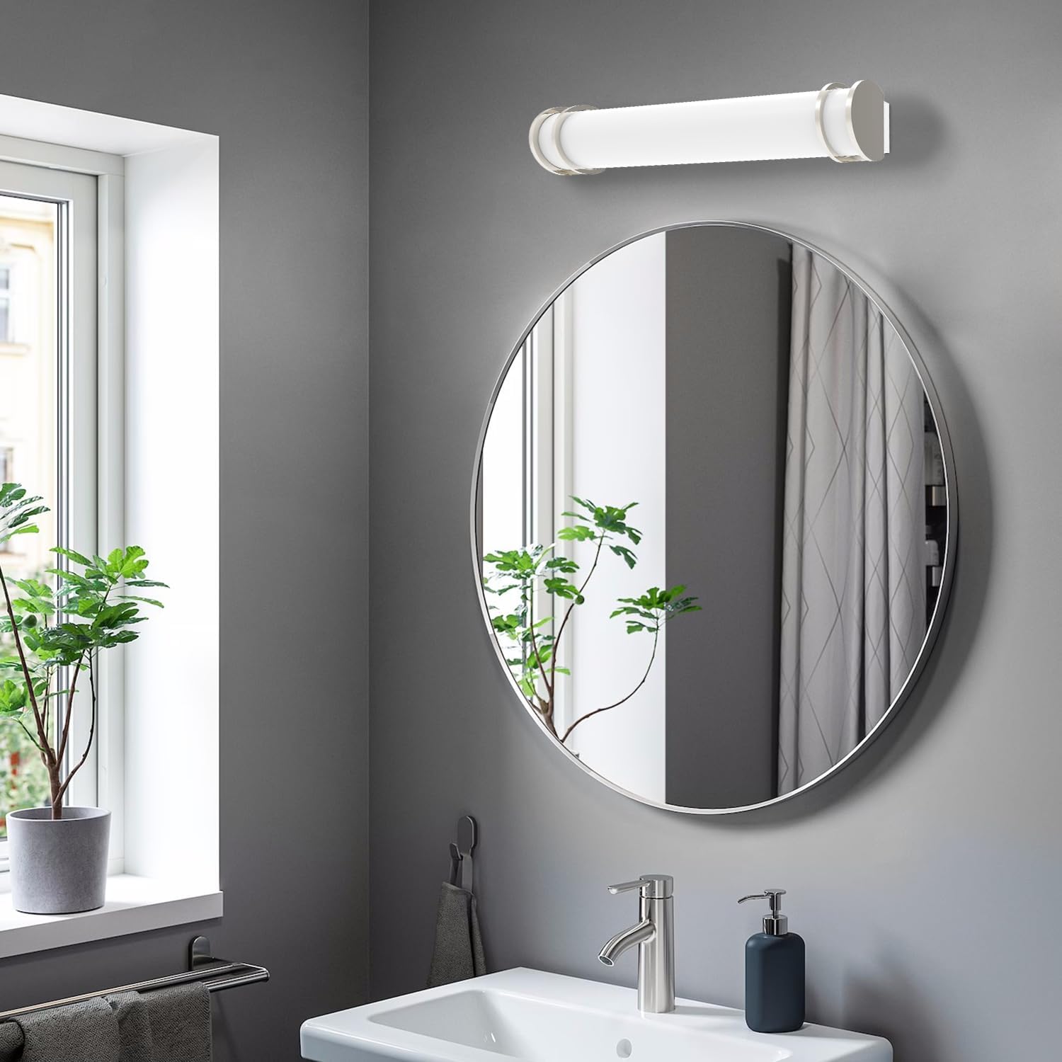 mw 2FT Modern Bathroom Vanity Light, Bathroom Light Done, 25W, 0-10V Dimmable, 3CCT 3000/4000/5000K