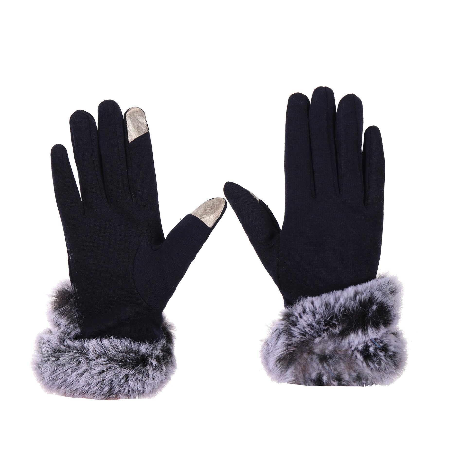 Women Wrist Winter Soft and warm Covered Finger Rabbit Fur Gloves/Mittens (Warm, Windproof, Wool) (With Mobile Screen Touch)