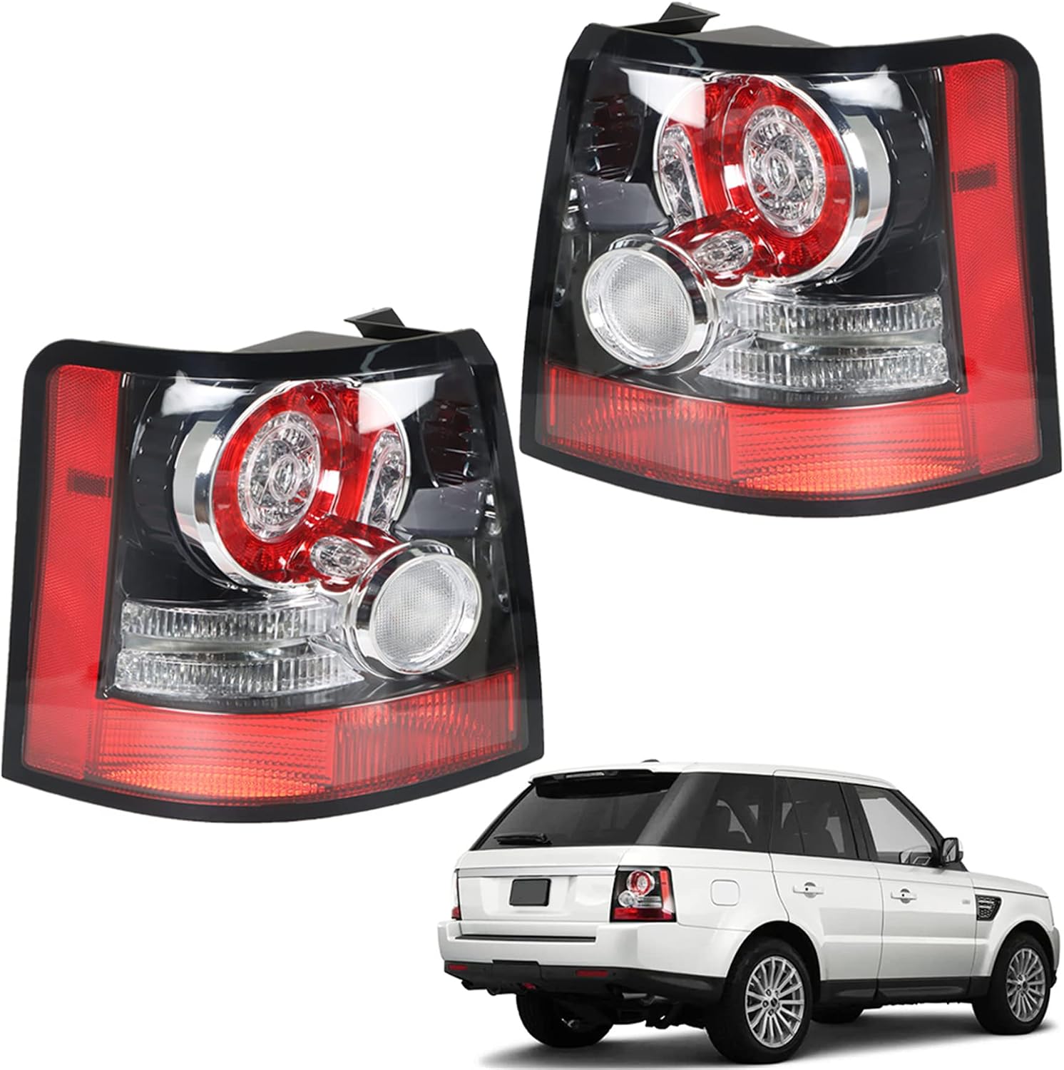 A Pair Clear Len Tail Lights Brake Lamp Left Driver Right Passenger Side Tail Light Red Brake Lamp Replacement for Land Range Rover Sport 2010 Replacement for LR043994 LR043996 LR036157 LR015290