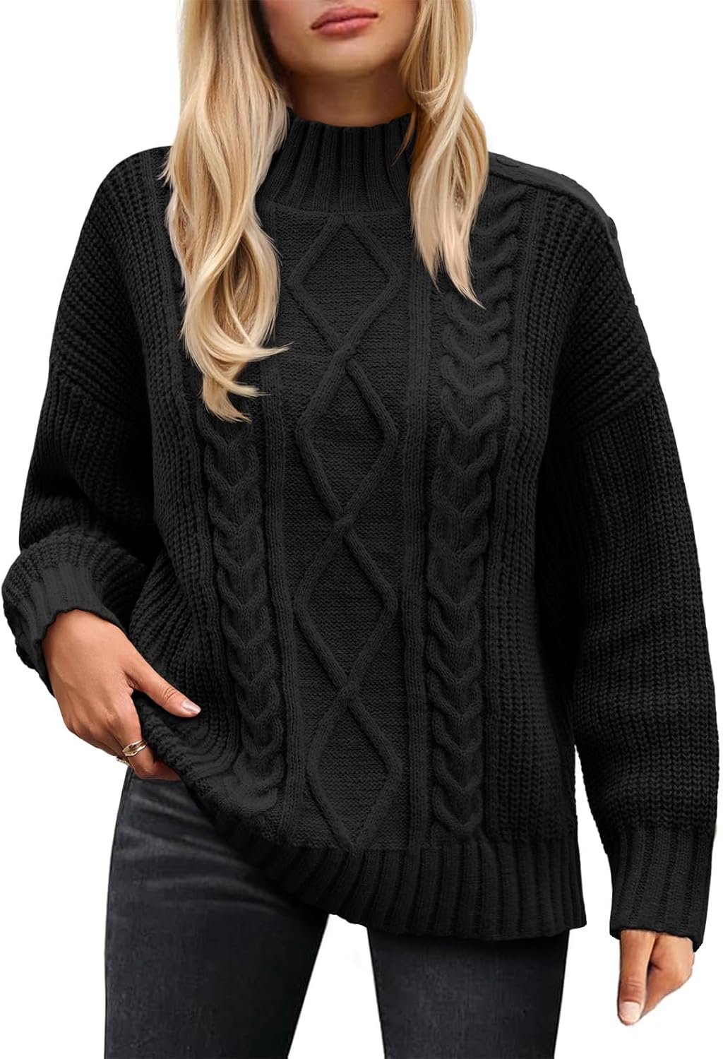Saodimallsu oversized cable knit sweater turtleneck pullover