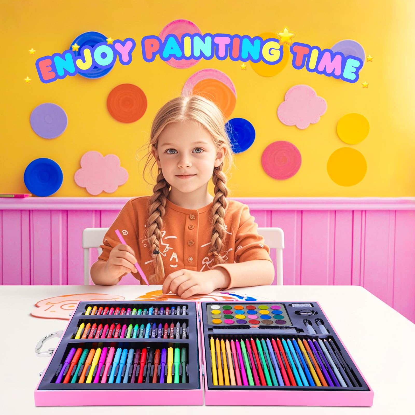 Sirène Malette De Coloriage Enfant,Malette De Dessin Enfant De 4 à 12 Ans, Malette De Coloriage Fille Avec Feutres, Pastels à L'Huile, Crayons, Crayons De Couleur,Cadeaux De NoëL
