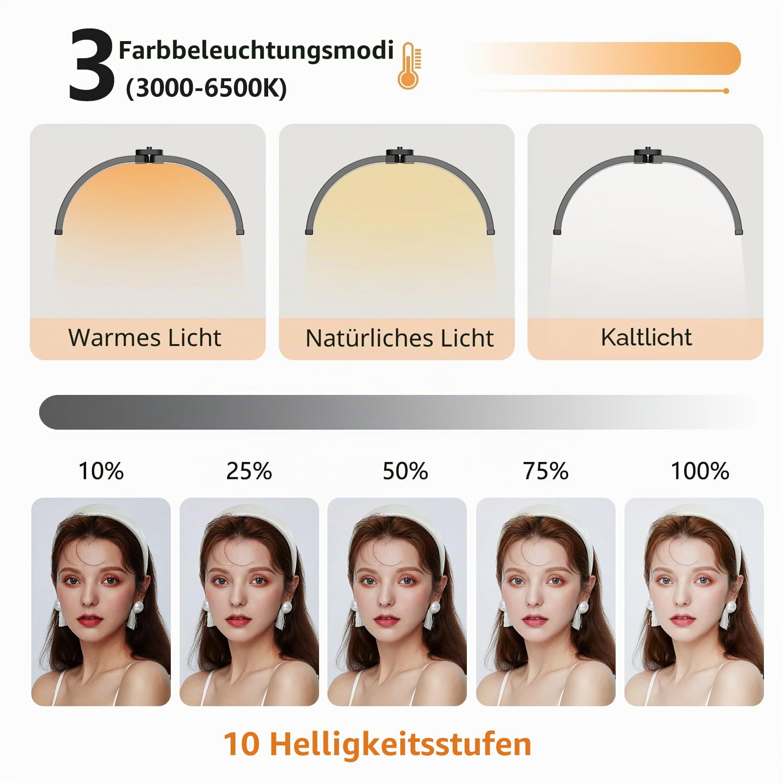 Halbmond Lampe Stehlampe LED, Wimpern Lampe für Wimpernverlängerungen mit Telefonhalterung & Fernbedienung, Dimmbar Faltbare Nagellampe für Beauty, Tattoo, Kosmetik – Schwarz2