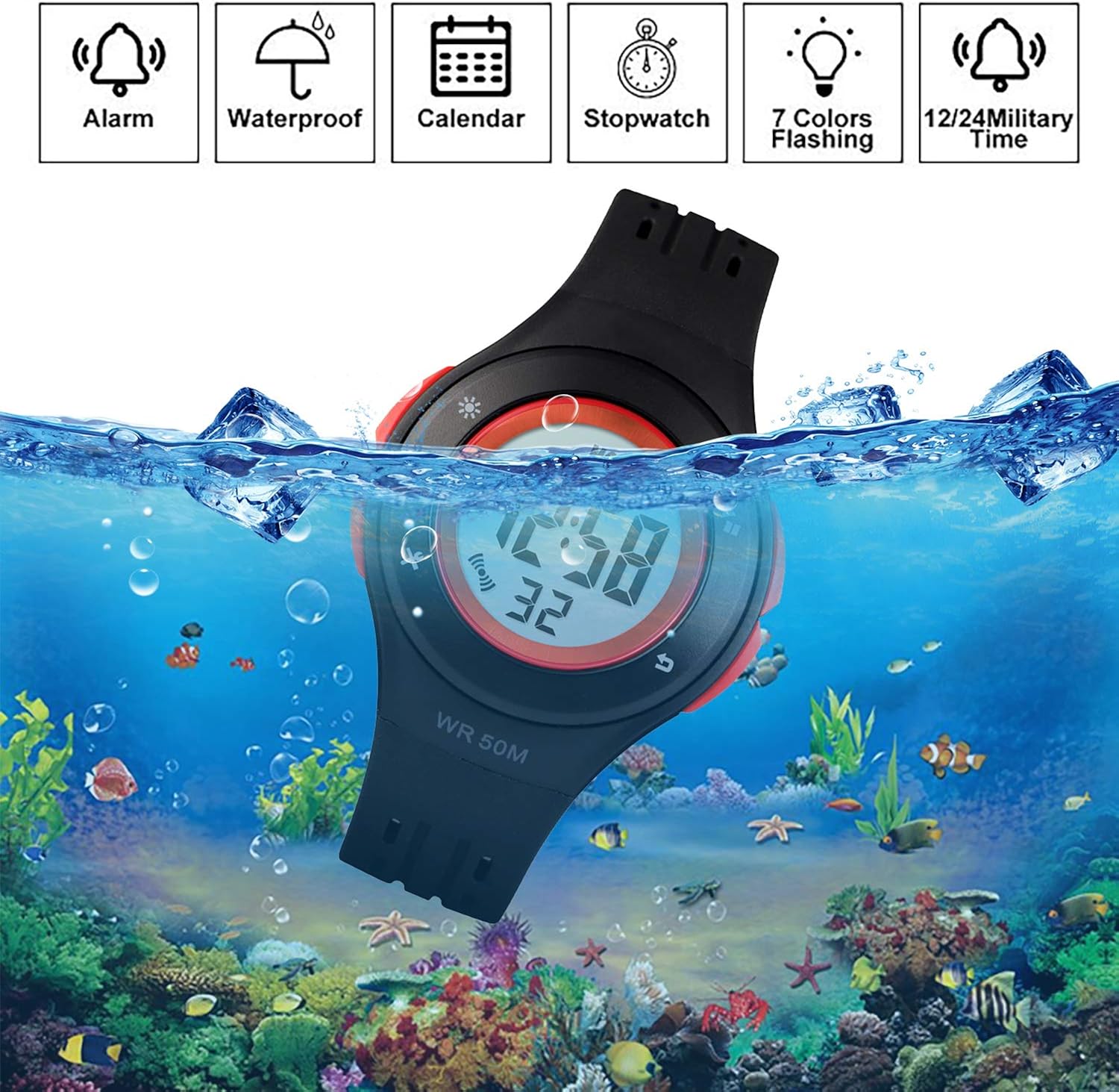 Kid Watch LED Sport 30M Waterproof Multi Function Digital Wristwatch for Boy Girl Children Gift
