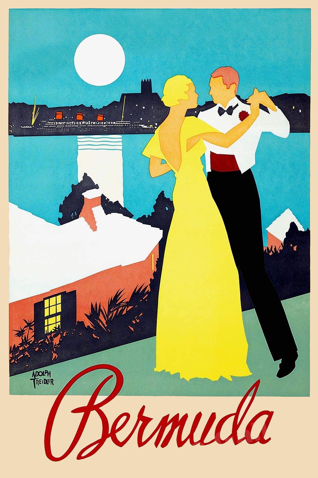 Bermuda 1930s Dancing In The Moonlight Vintage Travel Magnet - 5 Inch Vinyl Magnetic Sheet