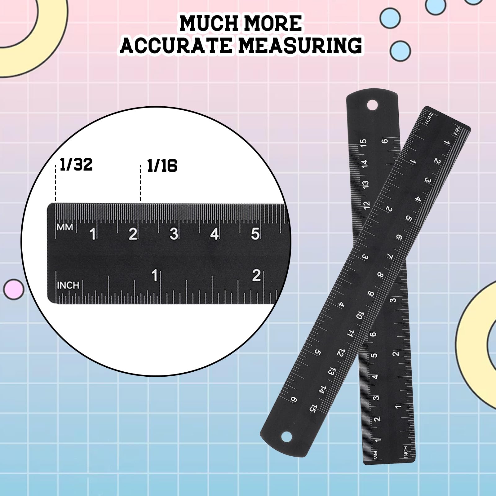 3 PCS Metal Ruler, Aluminum 6 Inch Metal Ruler, Black Straight Edge Rulers Drafting Scale Machinist Ruler, Aluminum Desk Rulers for Students, Machinist and Drafting - Image 3