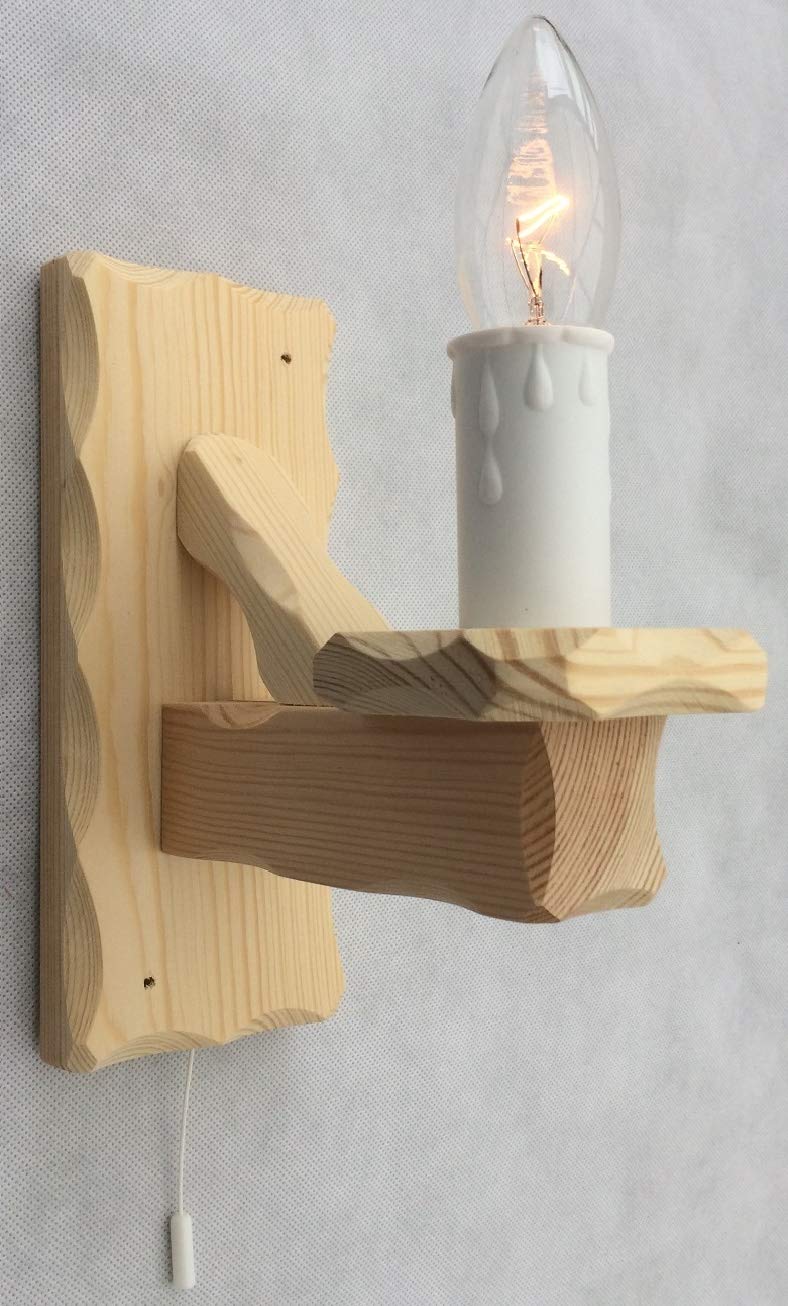 Traditional Rustic 1-Light Wooden Natural Pine Wall Light/Wall Bracket Fitted with Pull Switch