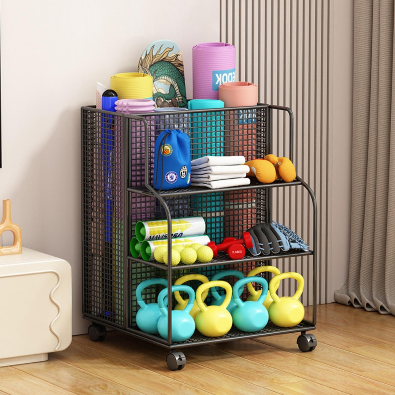 Wheeled Metal Storage Cart Caster Wheels 3 Tier Storage Cart Rounded Rails Style a Blk W Wheels-image-46