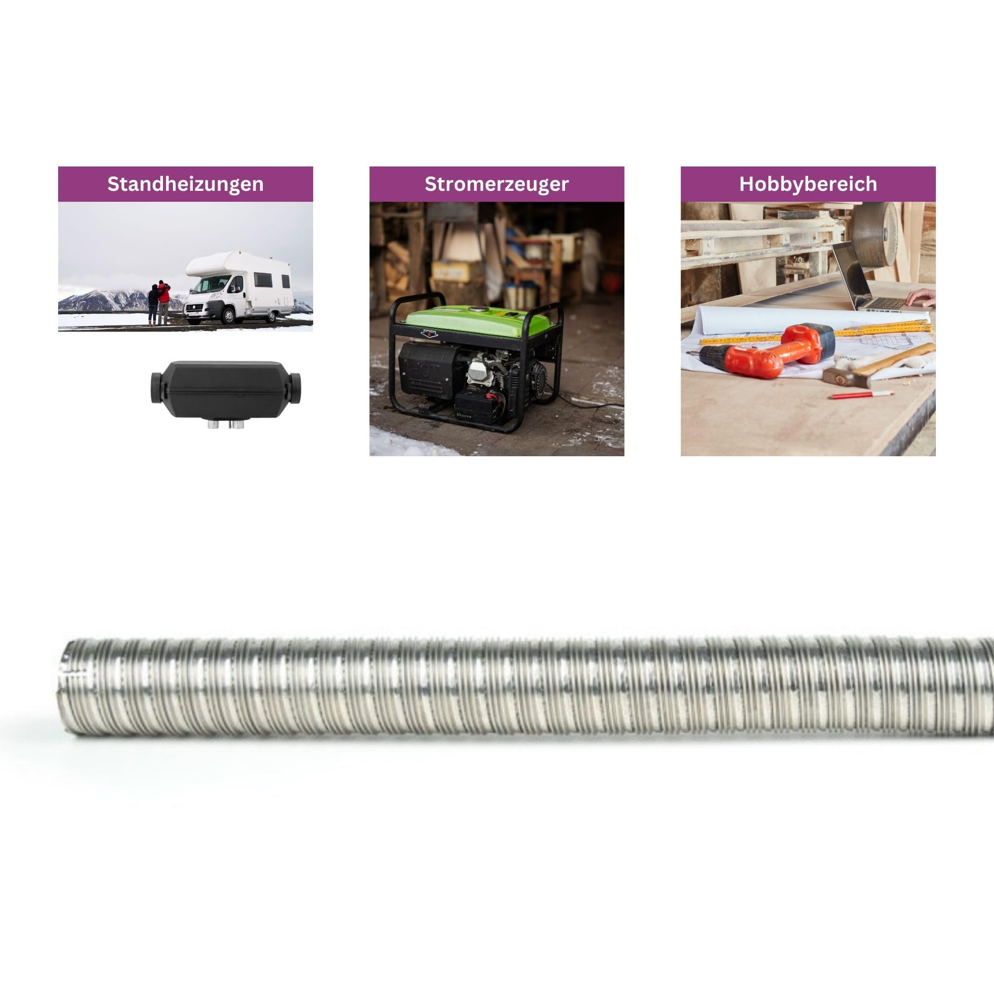 Abgasrohr Abgasschlauch 22mm 24mm 30mm 38mm 2-lagig rostfreier Stahl INOX für Standheizung Dieselheizung Notstromaggregat Stromgenerator Stromerzeuger (22mm (Länge: 3m))