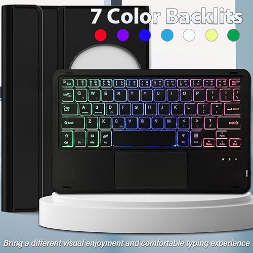 Miniatura 5 de Funda de teclado retroiluminada con panel táctil para tableta Google Pixel de 11 pulgadas 2023, teclado inalámbrico desmontable de 3 zonas con funda
