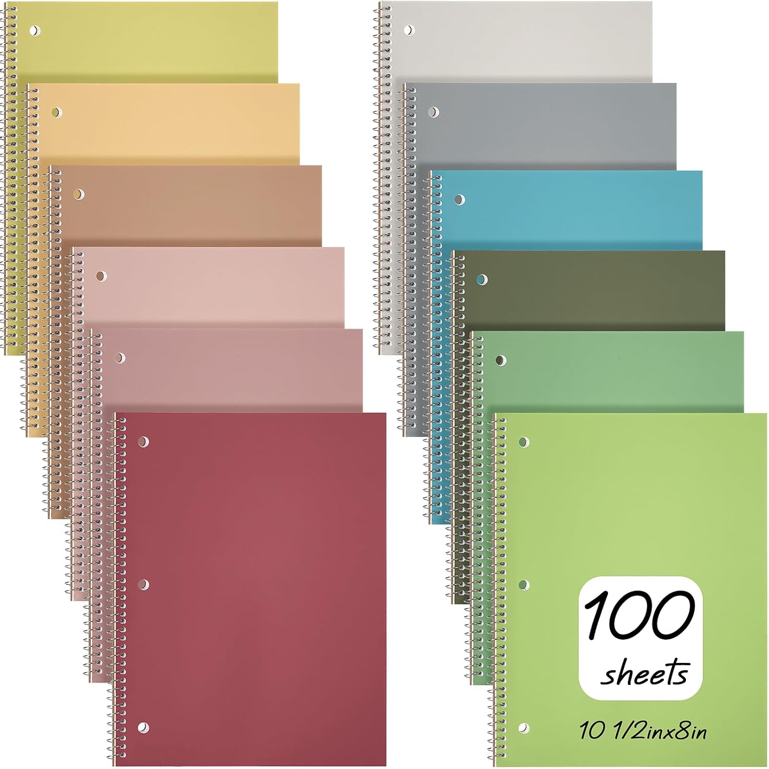 Teling 12 Pcs 1 Subject Spiral Notebook for Work College Ruled 8 x 10 1/2 Inch Spiral Journal Notebook 3 Hole Punched Paper Easy Tear Line 100 Sheets Office Study Supplies(Gemstone Color,12 Pcs)