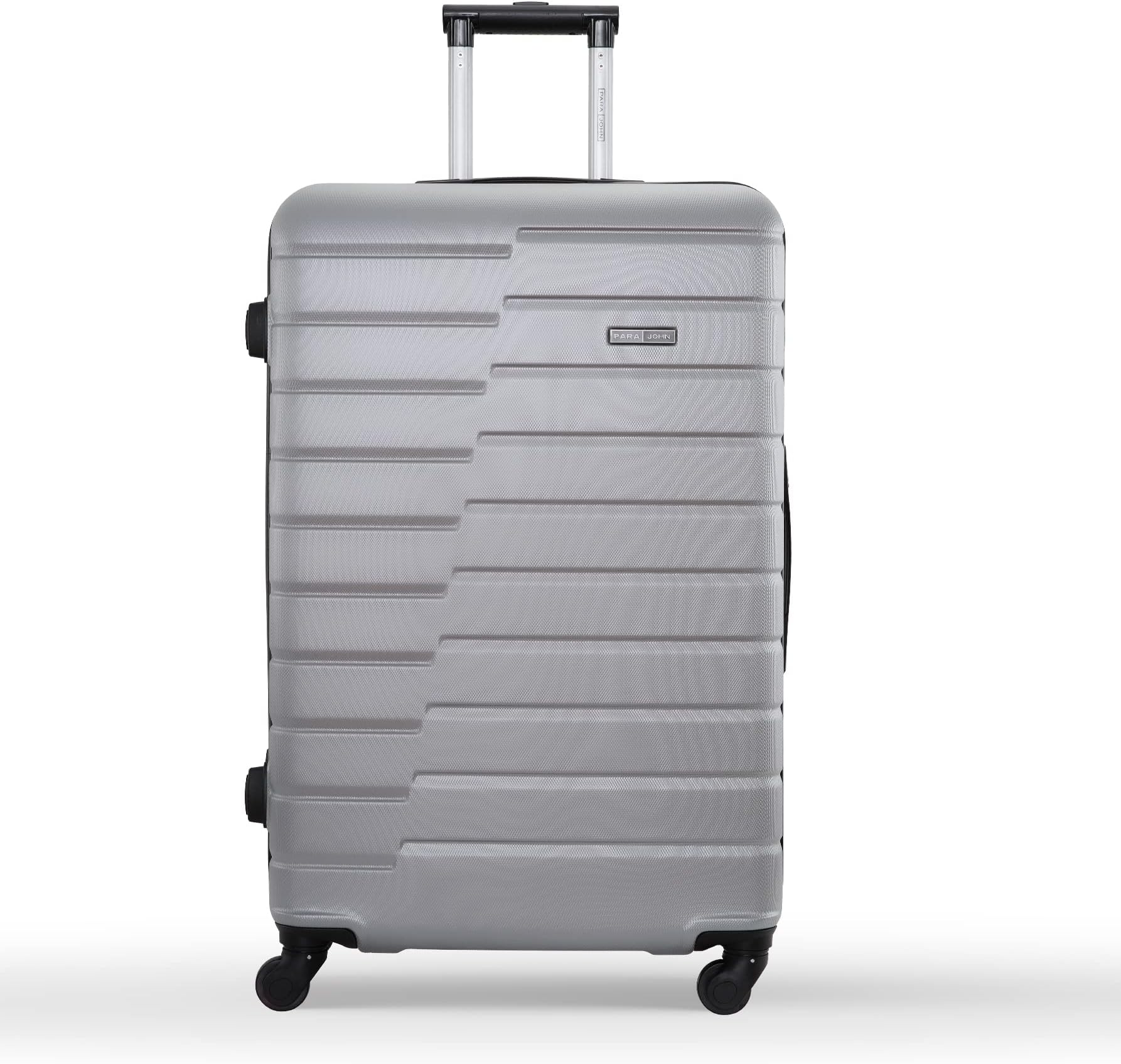 ParajohnPARA JOHN Lightweight 1 Piece Single Size Abs Hard Side Large Checked Baggage Travel Luggage Trolley Bag Set With Lock For Men, Women, Unisex Hard Shell Strong Silver