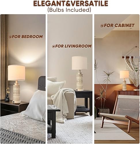 Miniatura 6 de 23IN Table Lamps for Living Room Set of 2 End Table Lamps Touch Control Table Lamp Dimmable Bedside Lamps USB A+C Ports Farmhouse Bedroom Lamp for