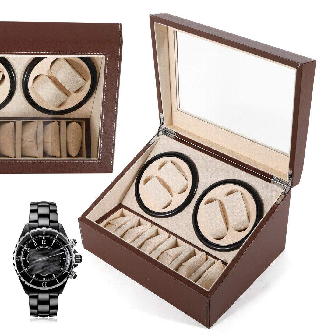 Porta Orologi Automatico Con Display Rotante | 4 Piatti Girevoli + 6 Ripiani, In Legno E Fibra Di Carbonio, Per 10 Orologi