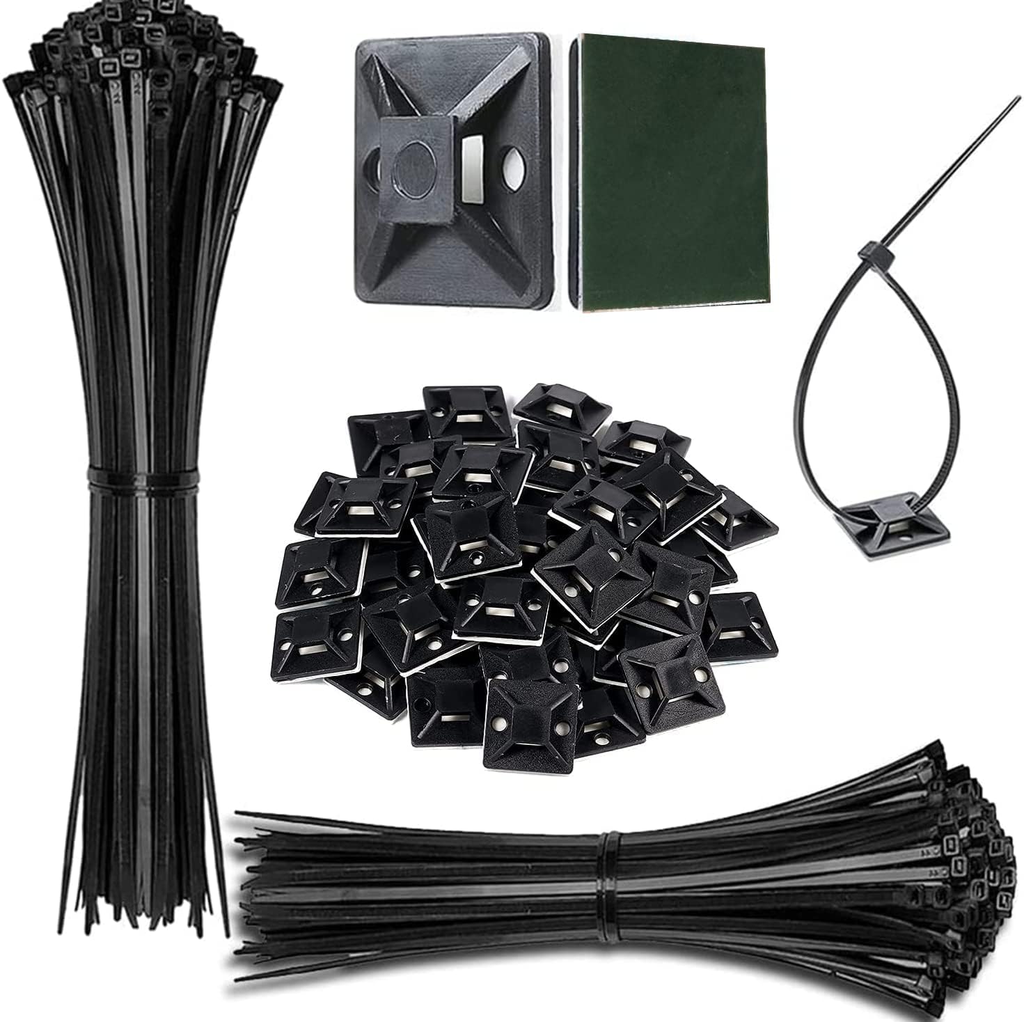 INCHOR 240Pcs Strong BackGlue Cable Ties with Zip Tie Mounts, Heavy