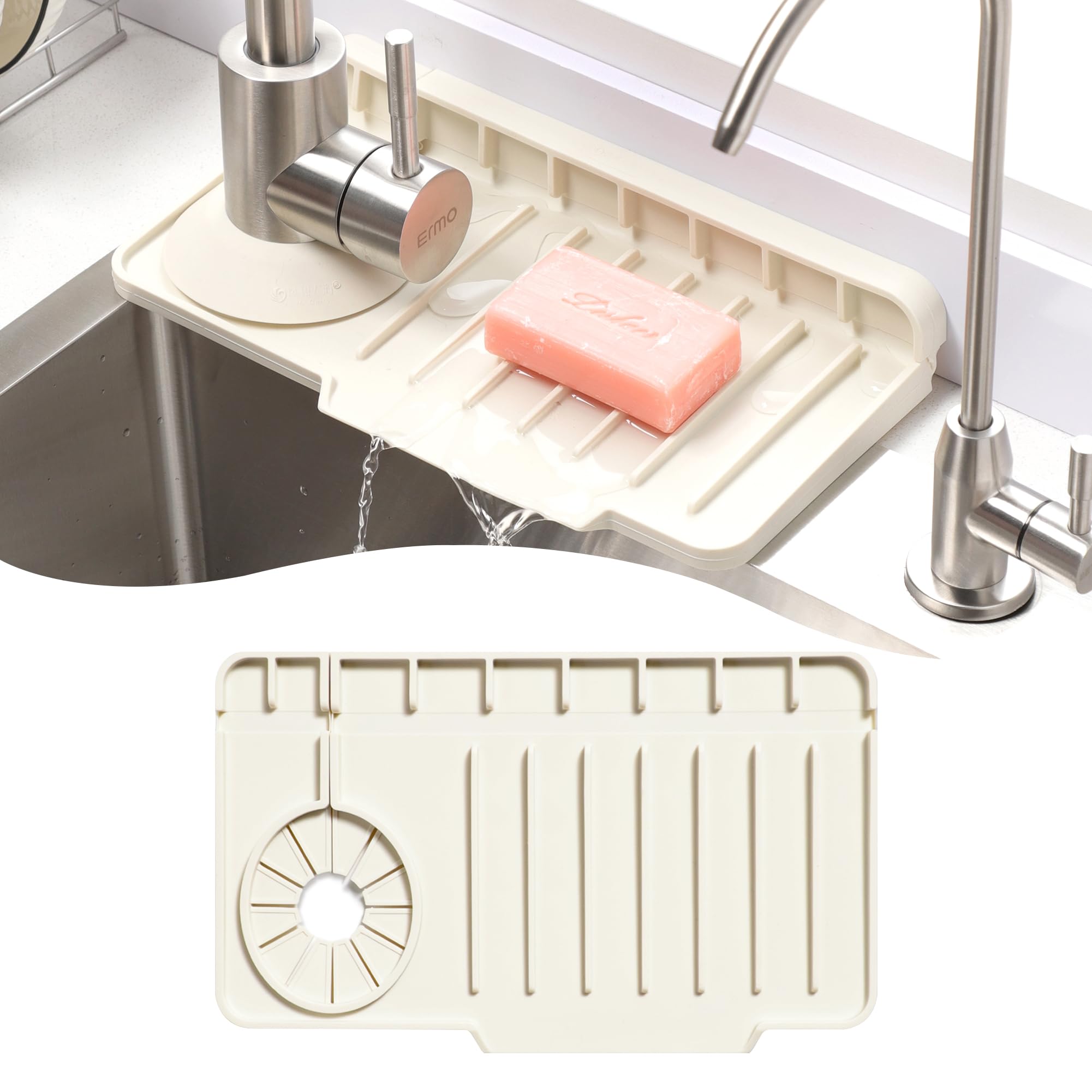 Volminex Silicone Sink Faucet Mat, Splash Guard Mat, White, 27×15cm