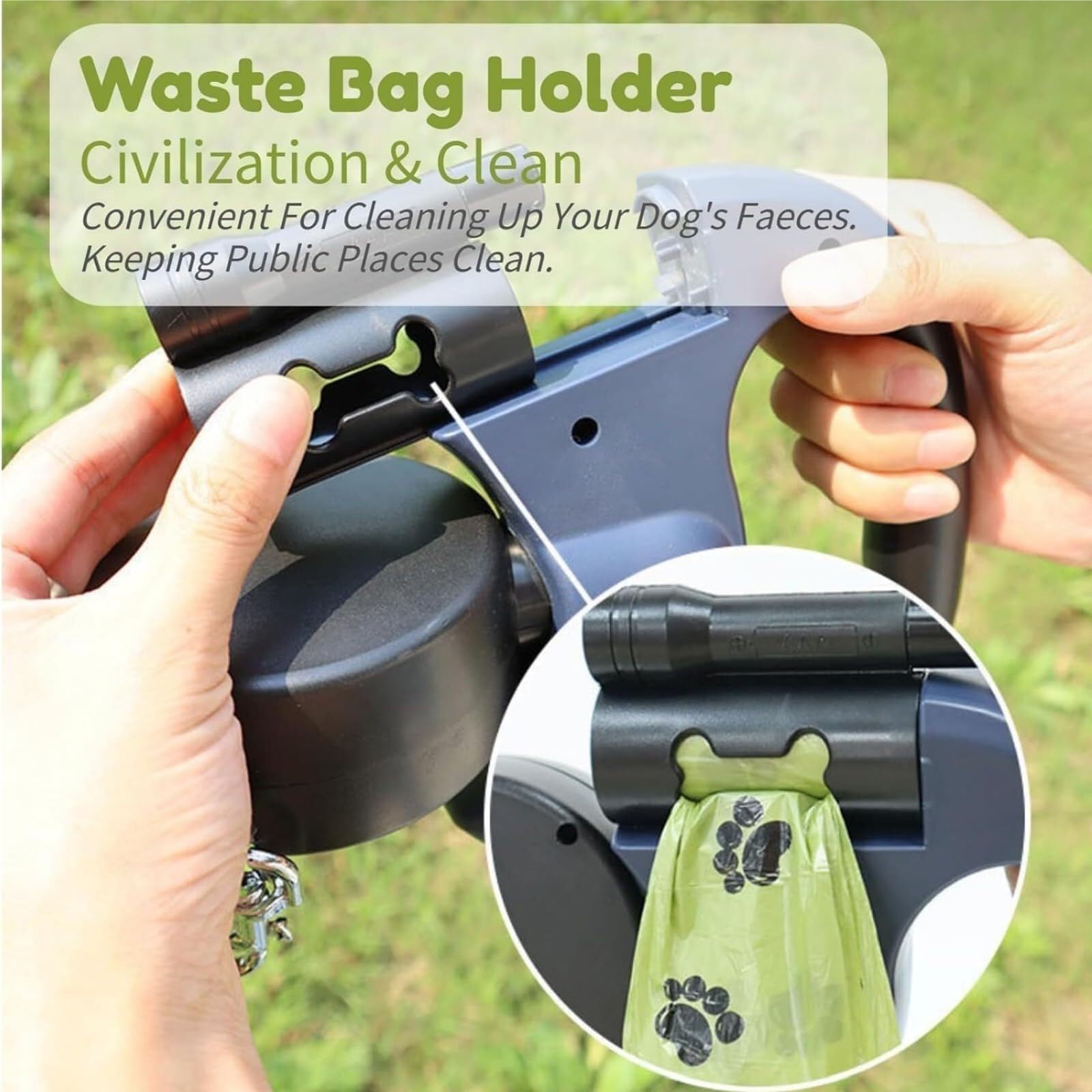 Laisse for Chien rétractable à Double tête, Anti-emmêlement 360°, Commande Un Bouton for la Casse et Le Verrouillage