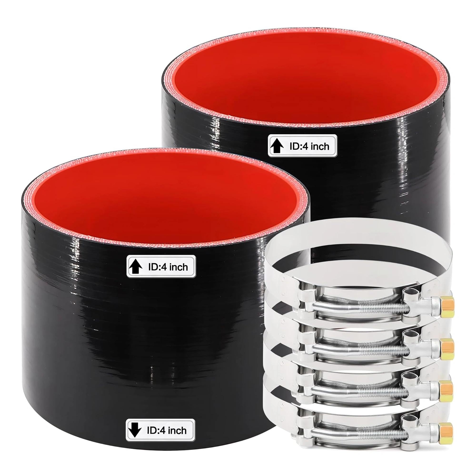 ID 4 inch(102mm) Straight Silicone Rubber Hose Coupler 2Pcs