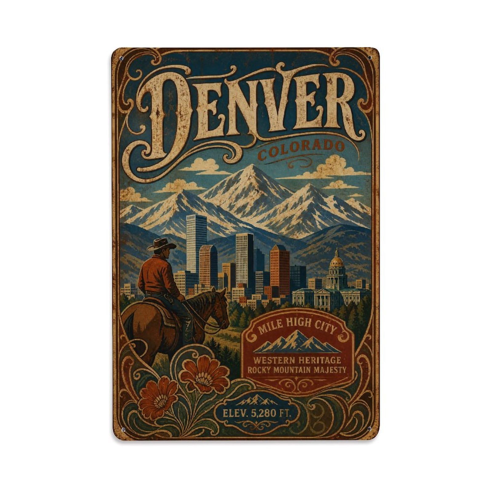 Gead 8X12inch Style Travel Vintage Usa Denver Metal Tin Sign