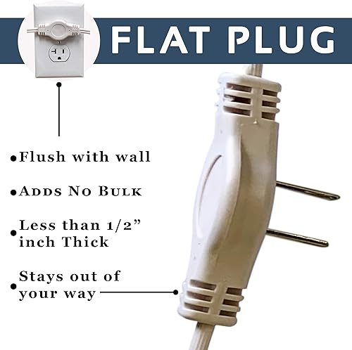 Miniatura 5 de W4W, Regleta de alimentación con cable de extensión doble - Cable de 12 pies - 6 pies en cada lado - Enchufe de cabeza plana (abraza la pared) - 6