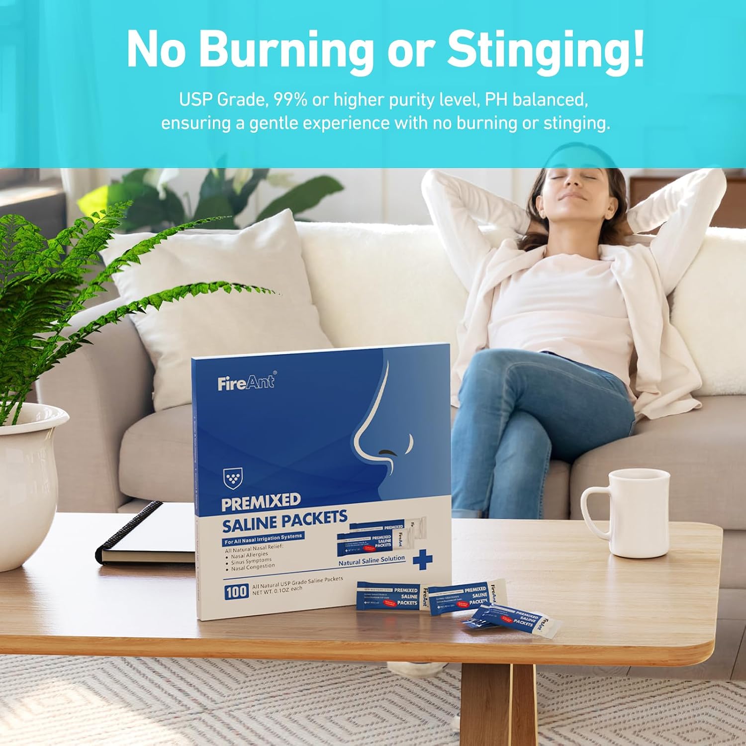 FireAnt 100 Saline Packets and 12 Reusable Saline Pods Refills Set, Compatible with Navage Nasal Care - Includes 100 Count Salt Packets Sinus Rinse + 12 Pack Silicone Salt Pads Refill in Black & Blue image 4