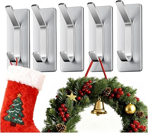 Auxmir Ganchos autoadhesivos, plata, paquete de 5