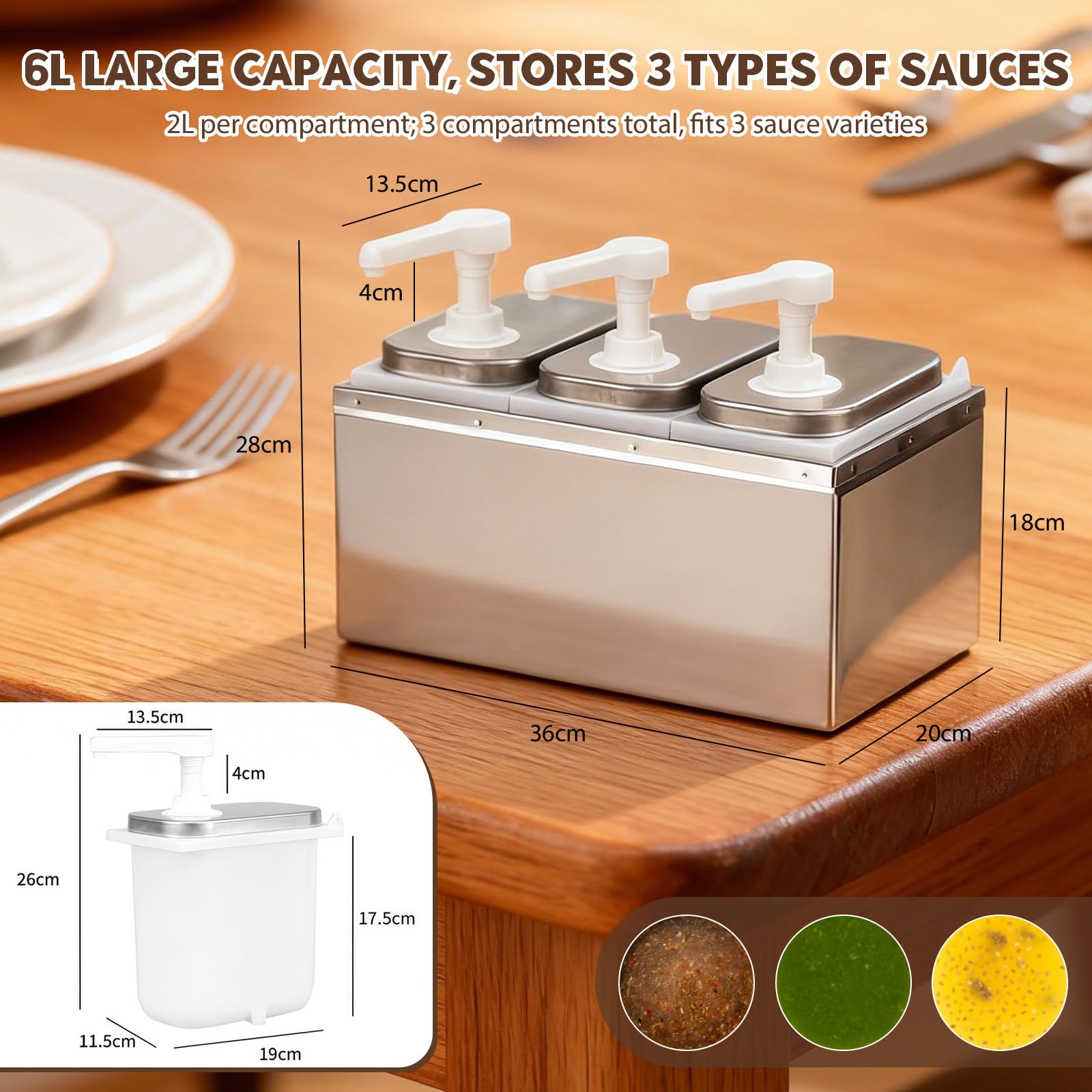Distributore di salsa, distributore di salsa, 3 teste, dispenser di ketchup, in acciaio inox, erogatore di senape, dosatore per ketchup, maionese, senape, miele, salsa di soia aceto