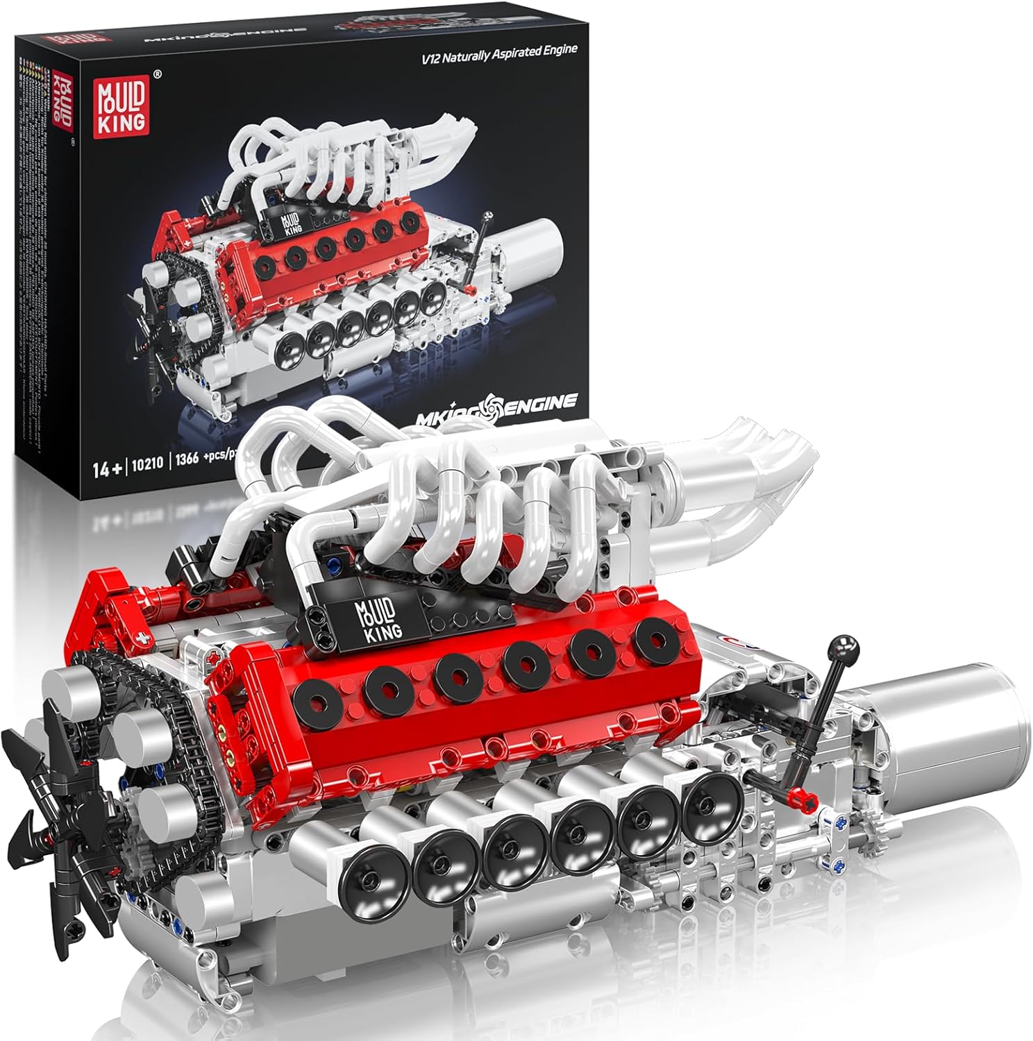 Mould King V12 Engine Model Kit for Adults, 1366 Pcs Engine Kits That Runs, DIY Mechanical Building Set for 14+, 10210 STEM Educational Toy Car Motor