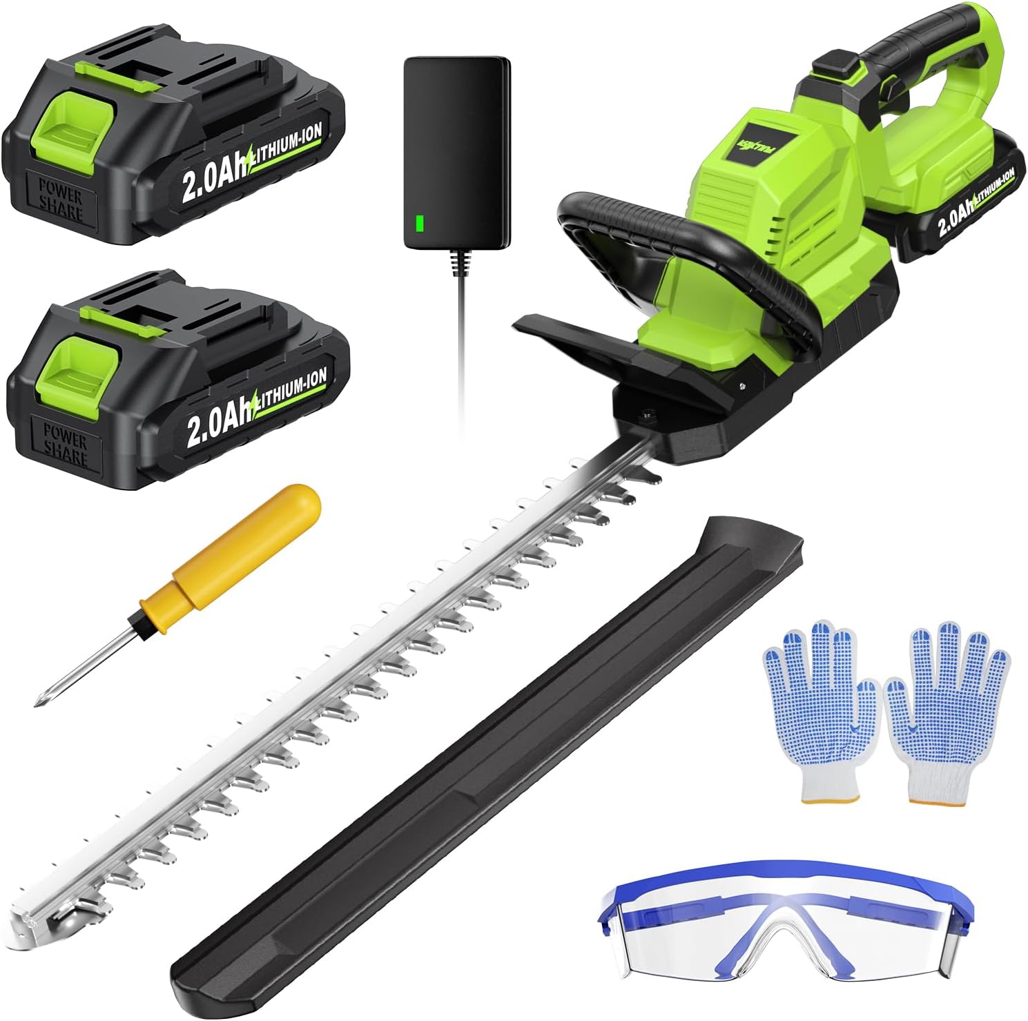 20" Cordless Hedge Trimmer, 3000RPM Electric Bush Trimmer with 2 Pack Rechargeable Batteries, Lightweight Hedge Cutter, Handheld Bush Clipper, Battery Powered Shrub Trimmer (Green)