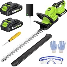FULLYEA 20" Cordless Hedge Trimmer, 3000 RPM Electric Bush Trimmer with 2 Pcs Batteries & Charger, Lightweight Hedge Cutter, Handheld Bush Clipper, Battery Powered Shrub Trimmer Green