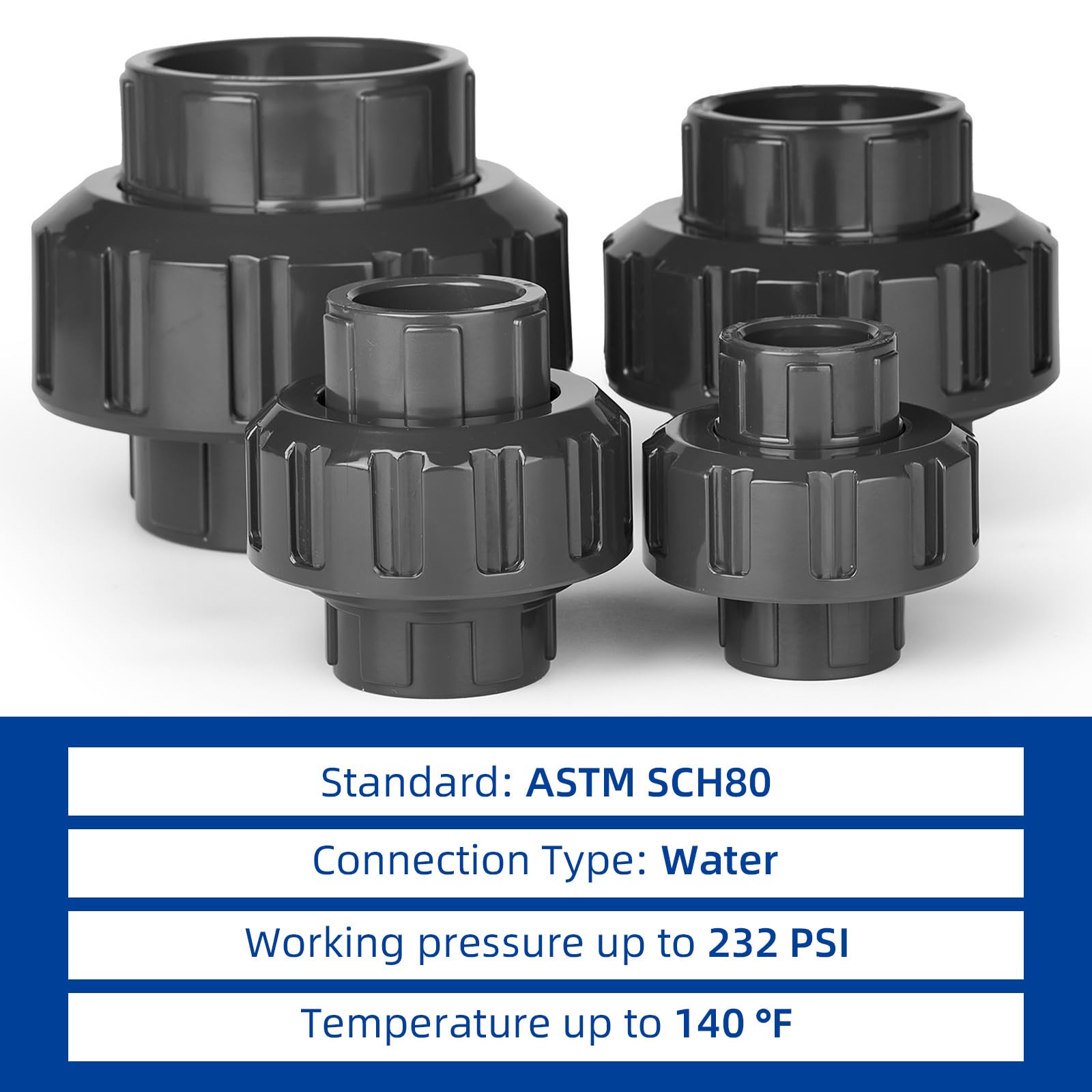 12 accesorios de tubería de acoplamiento de unión de PVC de 0.5 pulgadas (enchufe x enchufe), adaptador de acoplamiento de unión deslizante de 1/2 pulgada, junta tórica EPDM Schedule 80, gris