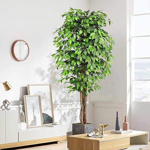 Miniatura 6 de Keeplush Árboles artificiales de ficus grandes de 7 pies con troncos curvados naturales, árbol sintético exuberante de 84 pulgadas de alto para