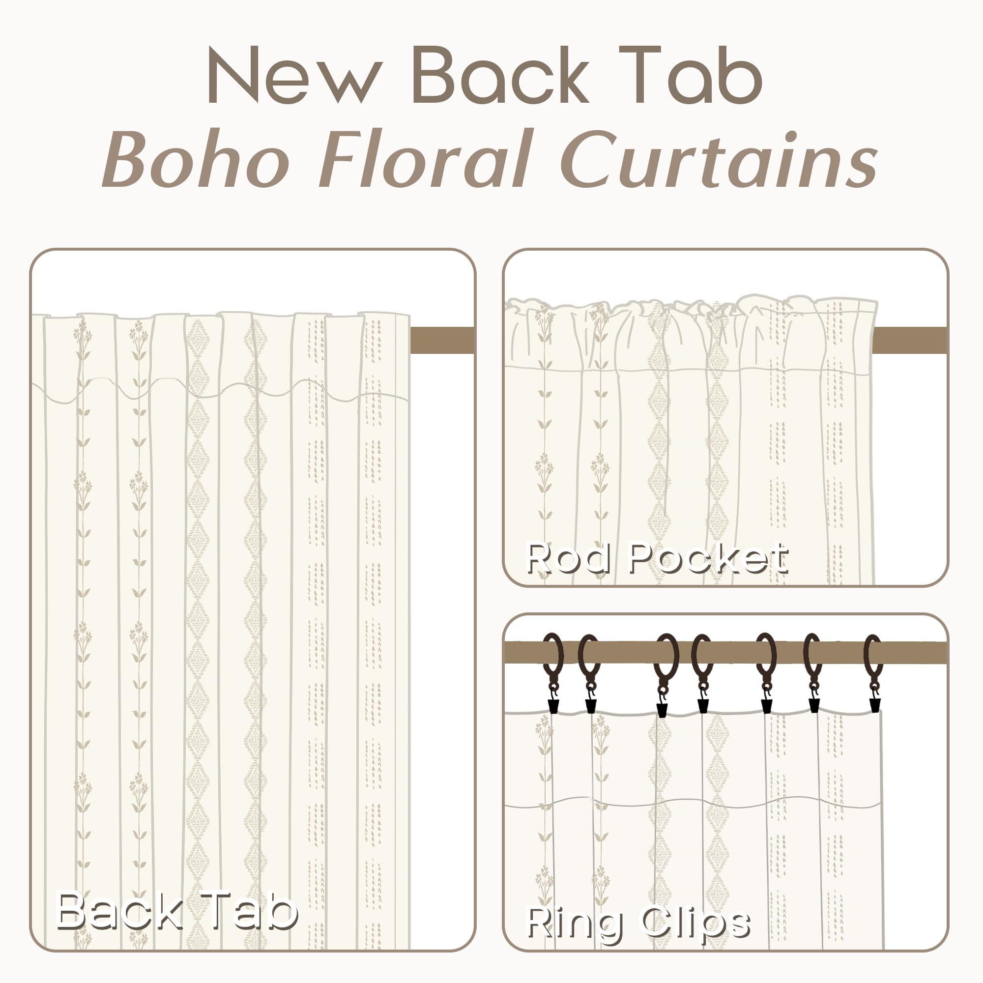 Rideaux courts transparents en lin avec pattes arrière taupe pour chambre à coucher, salle de bain, cuisine, 114 cm de long
