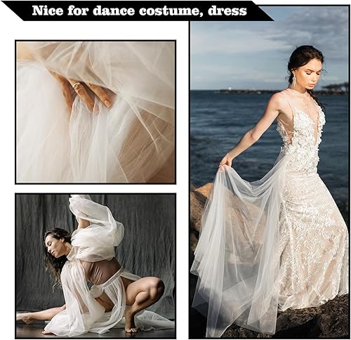 Miniatura 5 de Tela de malla elástica en 4 direcciones, malla de potencia de 5 yardas de largo, 60 pulgadas de ancho, ligera transparente (blanco roto)