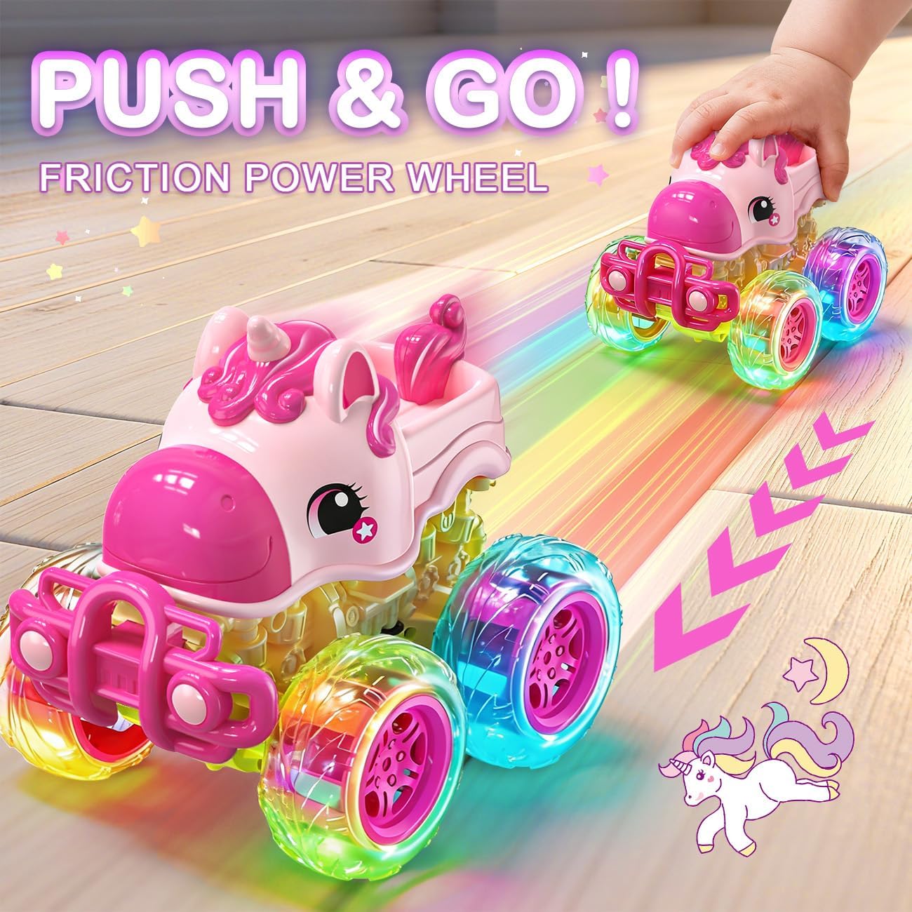Trucks Toy Cars for Toddlers 1-3: Pull Back Cars for Kids 2-4 Years Old,Pink Unicorn Girl Ages 4-8 Yr,Monster Car Boys ,Christmas Birthday Best Gift,Light Up Wheels,Monster Truck Toys,Push and Go