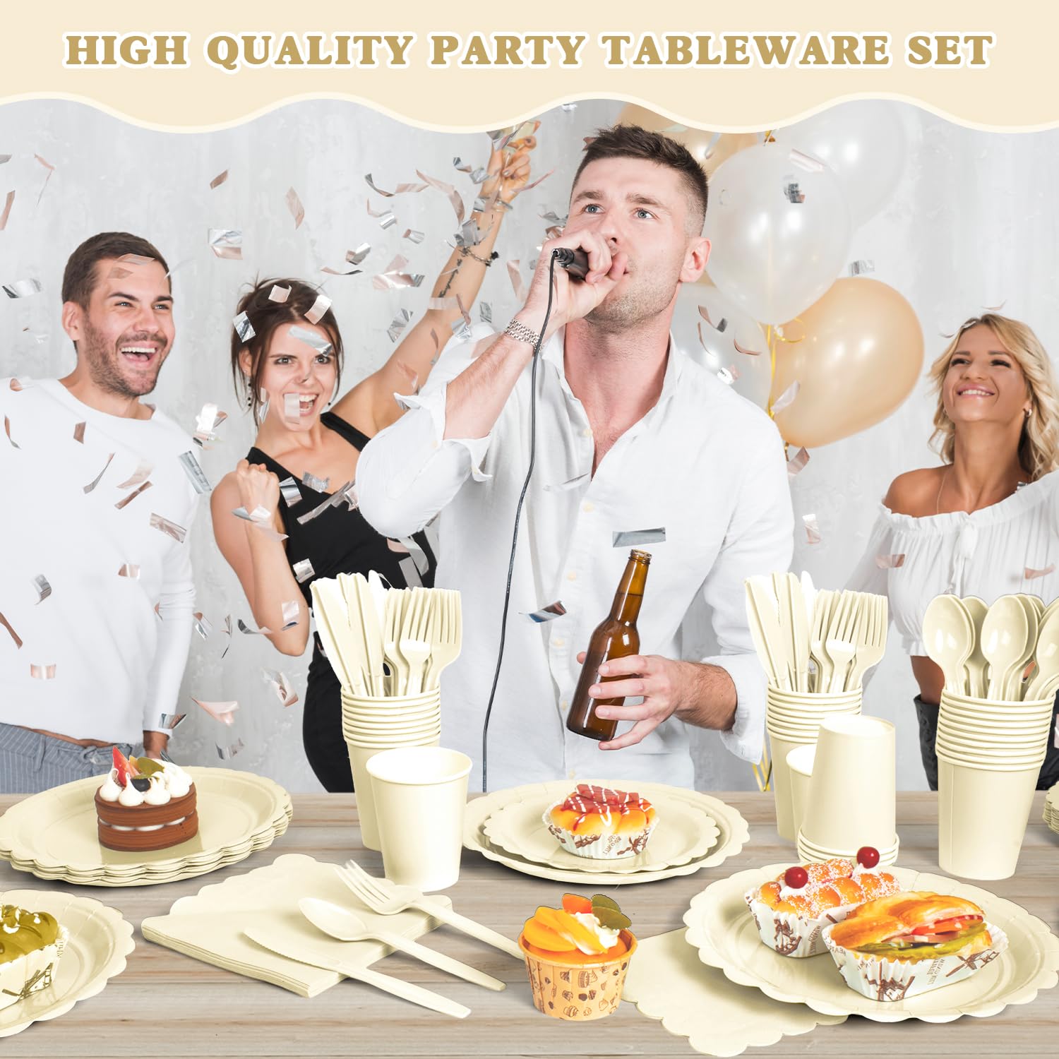 Vyntra Ivory Cream Paper Plates & Napkins - Party Supplies -7