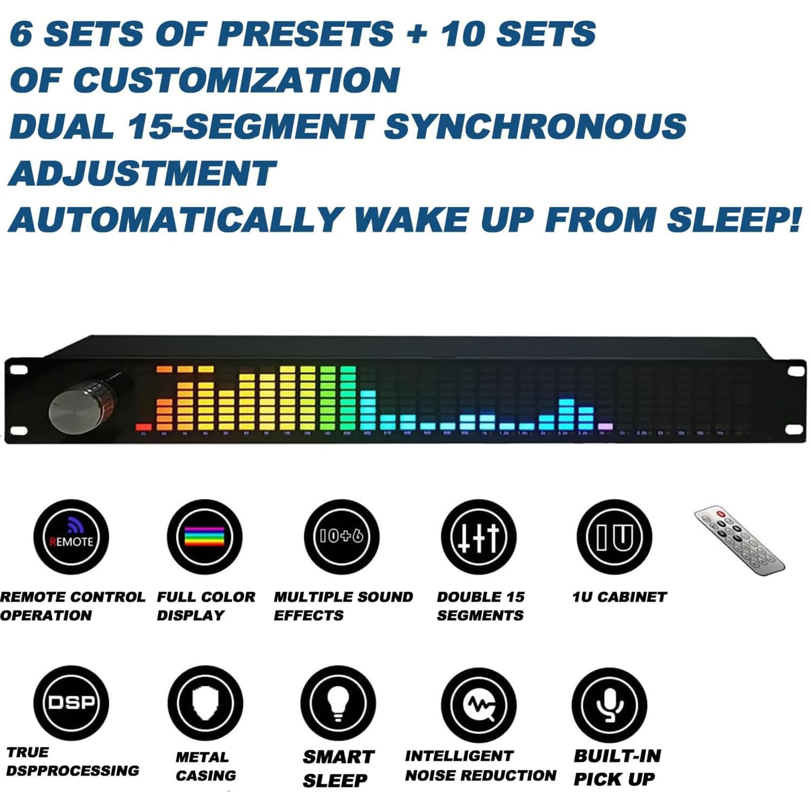 Égaliseur de spectre musical, égaliseur numérique double canal 15 bandes avec télécommande, 31 bandes, plusieurs modes, gain ± 30 dB, réduction intelligente du bruit de sommeil pour barre KTV de scène